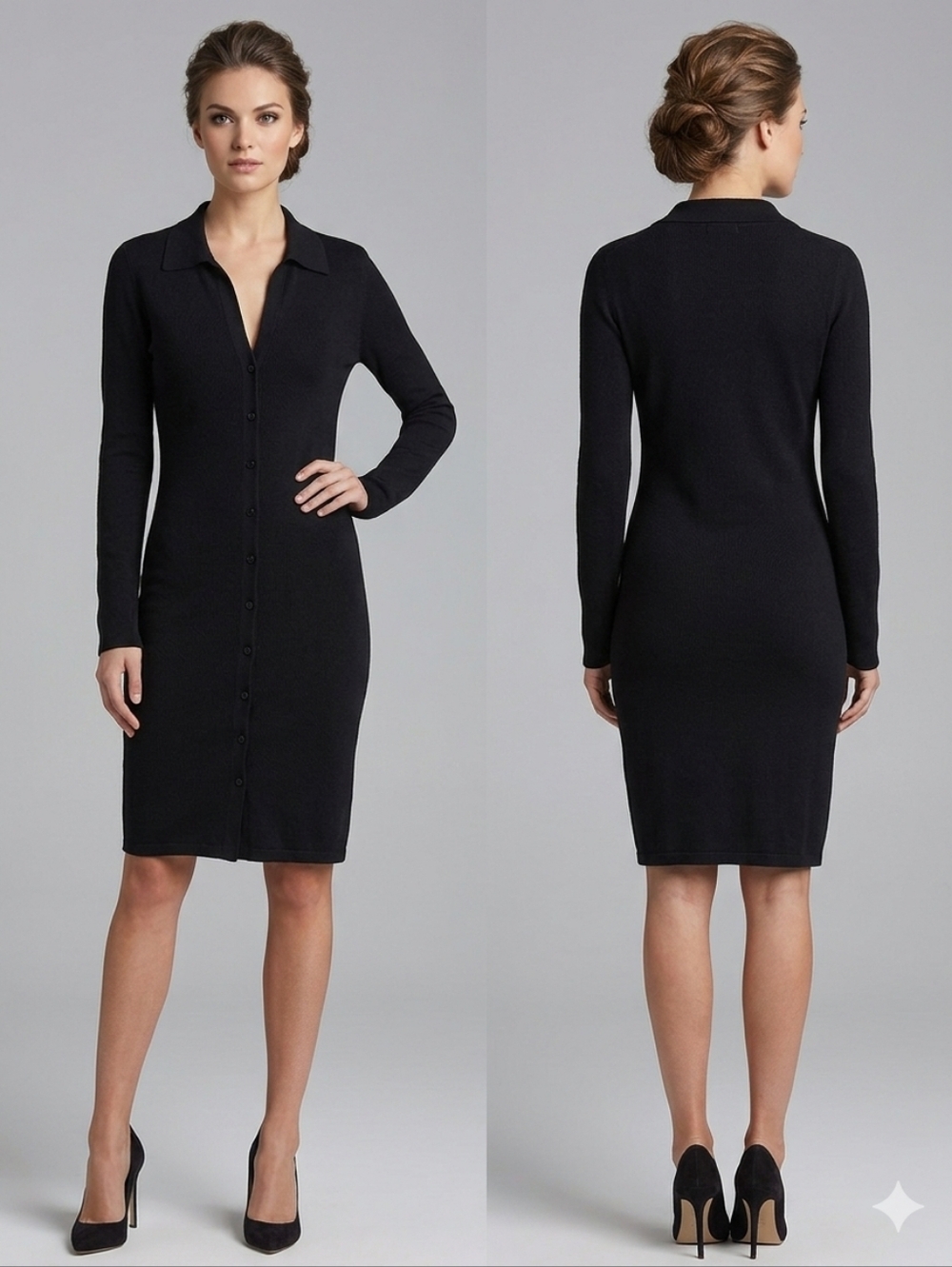 HOUSE OF HARLOW 1960 Elegant Black‎ Button-Up Dress
